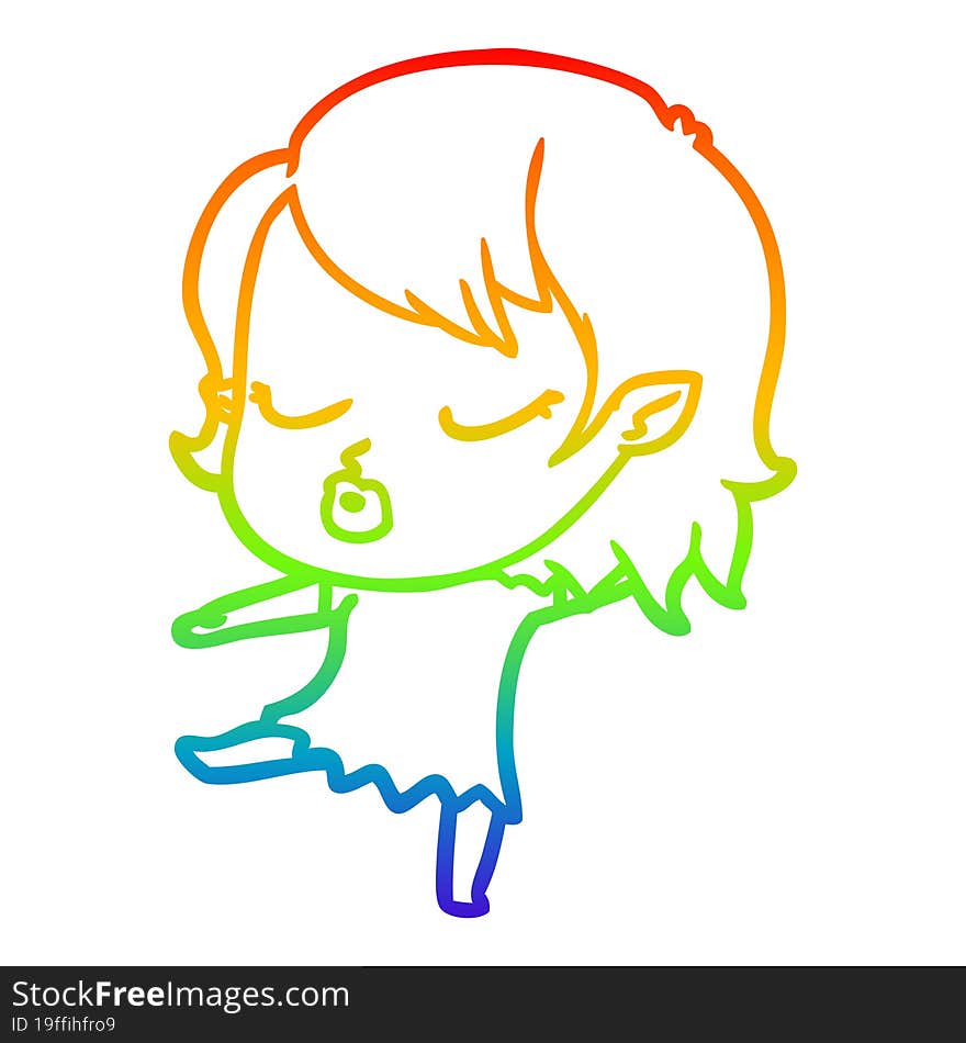 rainbow gradient line drawing cute cartoon vampire girl