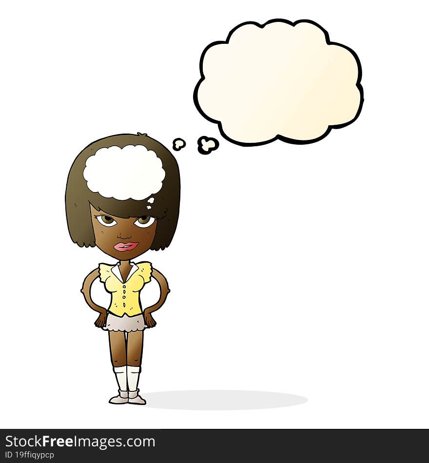 cartoon woman thinking with thought bubble