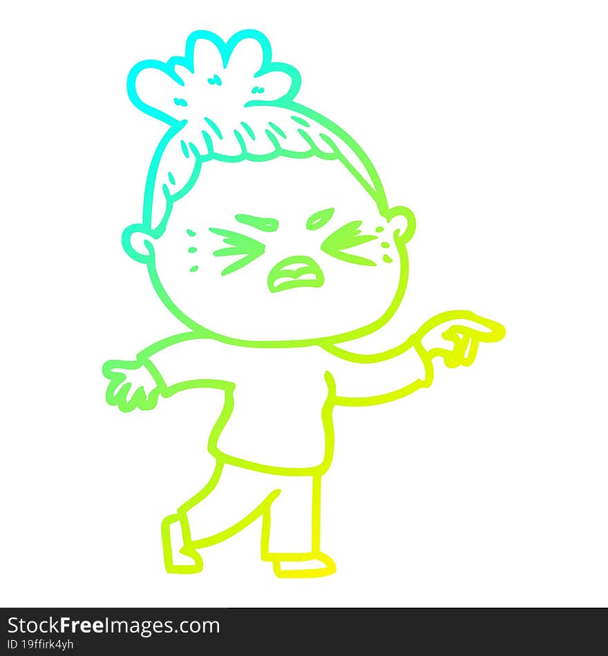 cold gradient line drawing cartoon angry woman