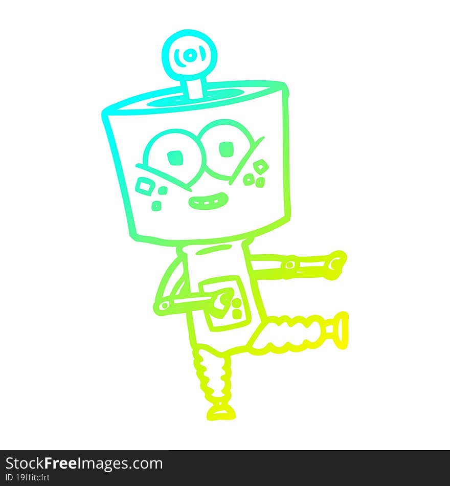 cold gradient line drawing happy cartoon robot dancing