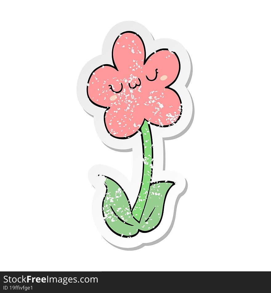 distressed sticker of a cartoon flower