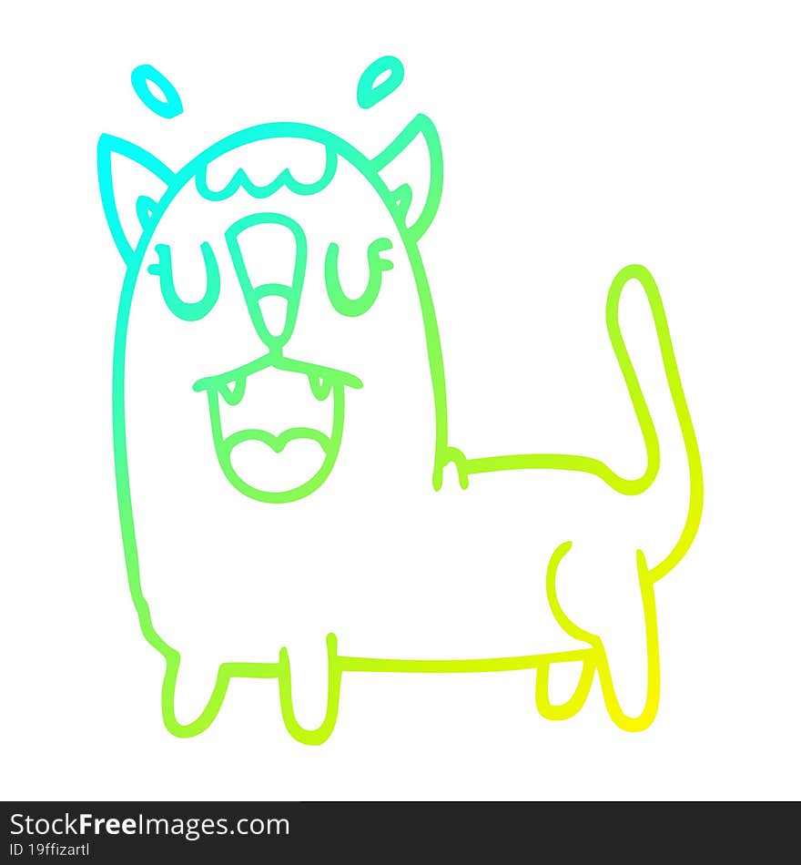 cold gradient line drawing of a cartoon funny cat