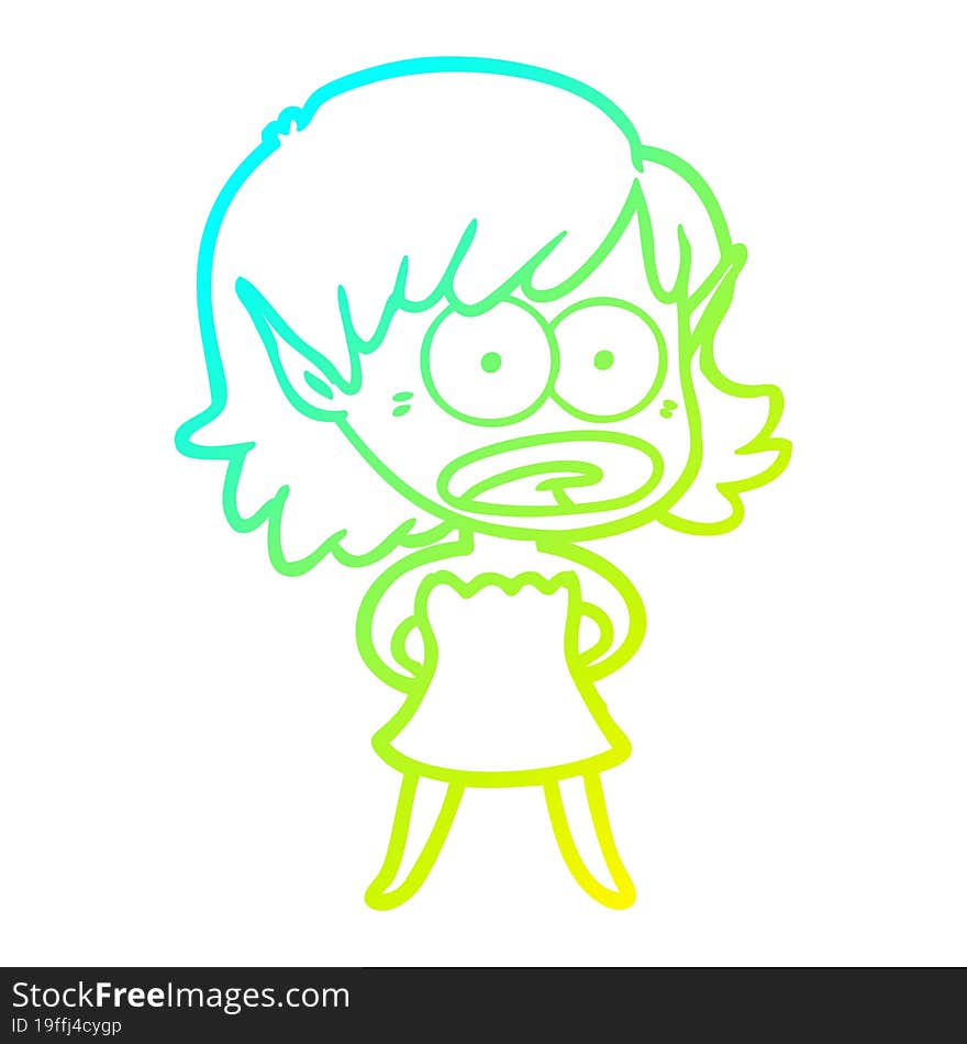 cold gradient line drawing cartoon shocked elf girl