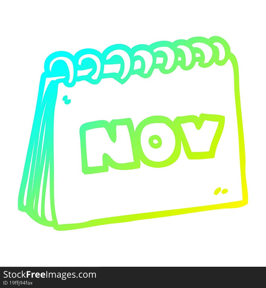 cold gradient line drawing cartoon calendar showing month of november