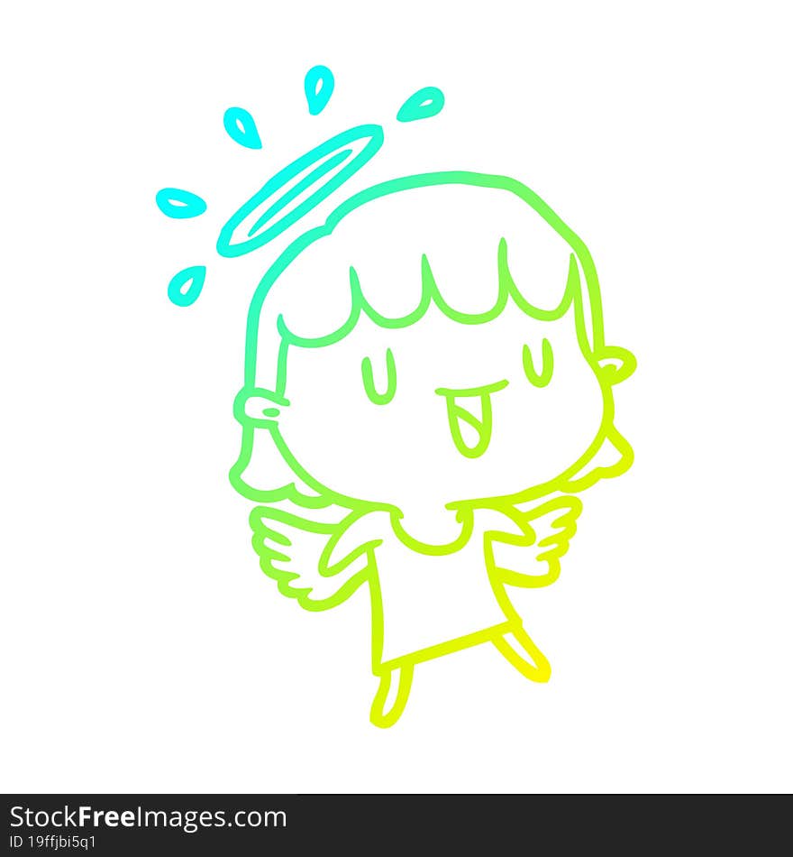 cold gradient line drawing of a cute angel