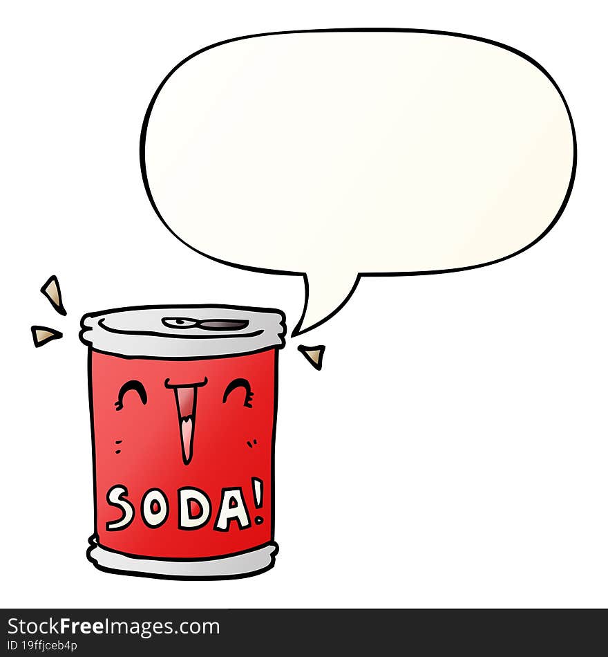 cartoon soda can and speech bubble in smooth gradient style