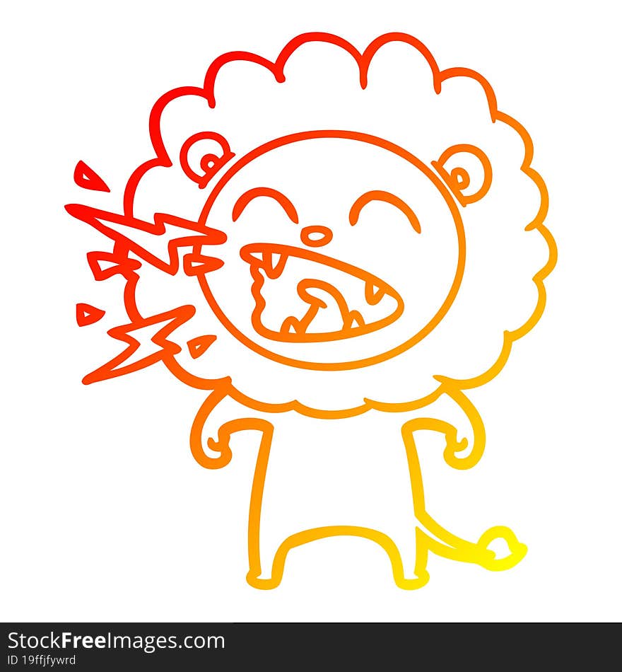 warm gradient line drawing cartoon roaring lion