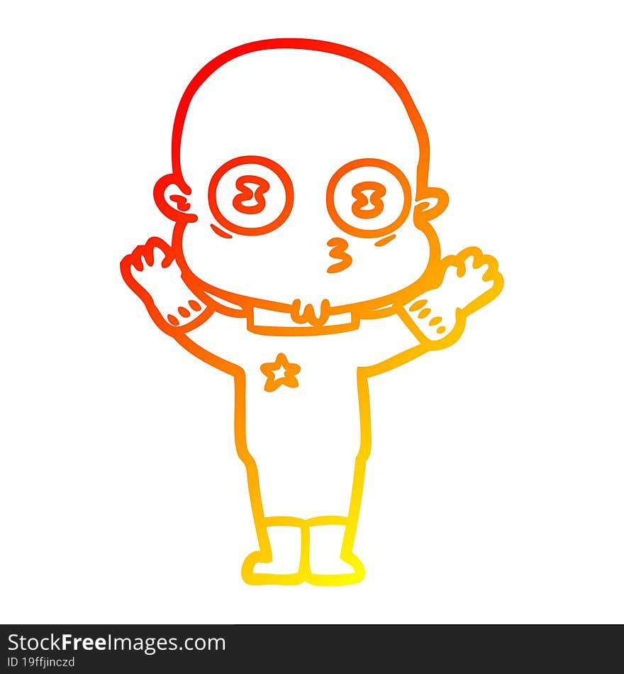 Warm Gradient Line Drawing Cartoon Weird Bald Spaceman