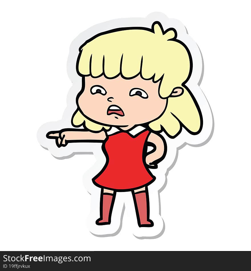 Sticker Of A Cartoon Worried Woman