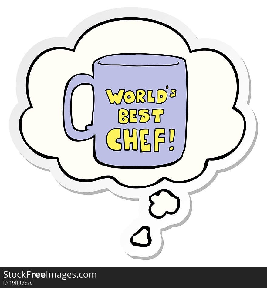 worlds best chef mug and thought bubble as a printed sticker