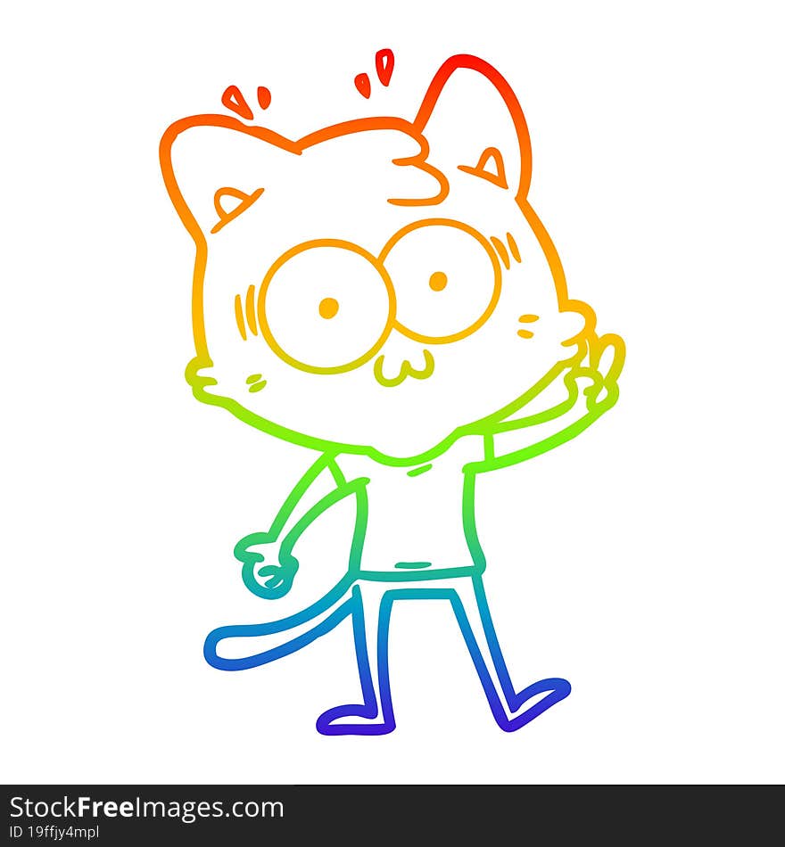 rainbow gradient line drawing cartoon surprised cat