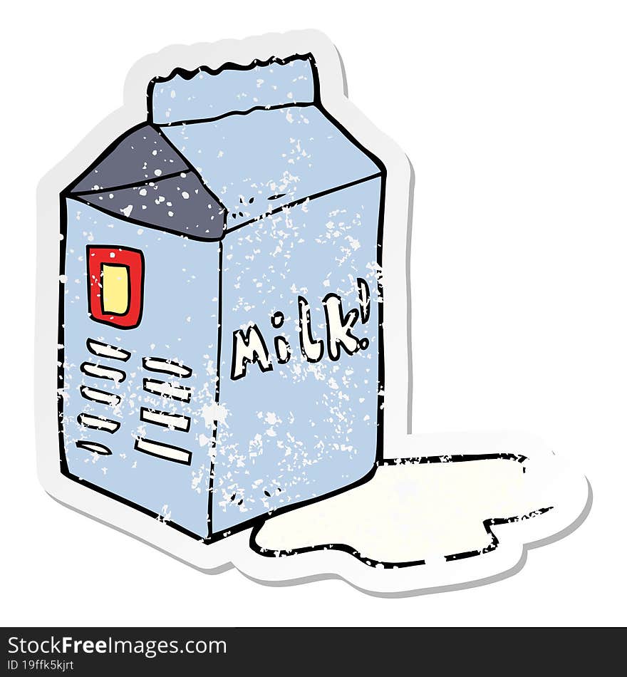 Distressed Sticker Of A Cartoon Milk Carton