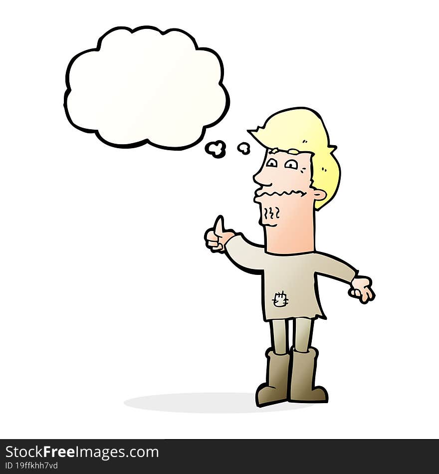 cartoon nervous man with thought bubble