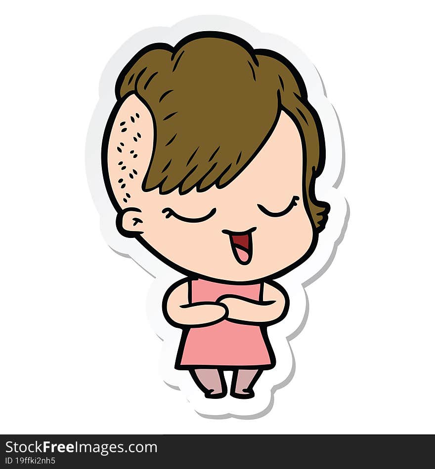 sticker of a happy cartoon girl