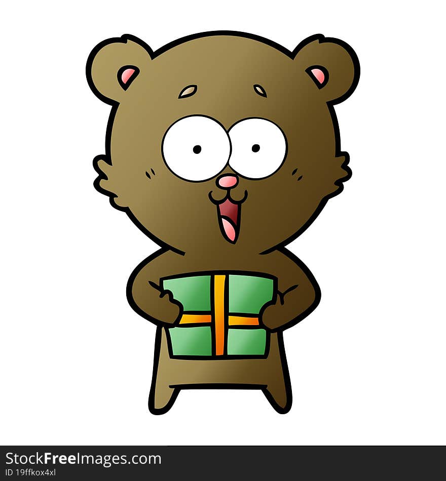 laughing teddy  bear with christmas present. laughing teddy  bear with christmas present