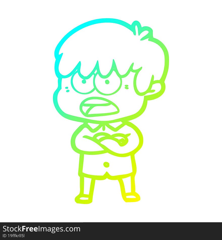 cold gradient line drawing worried cartoon boy