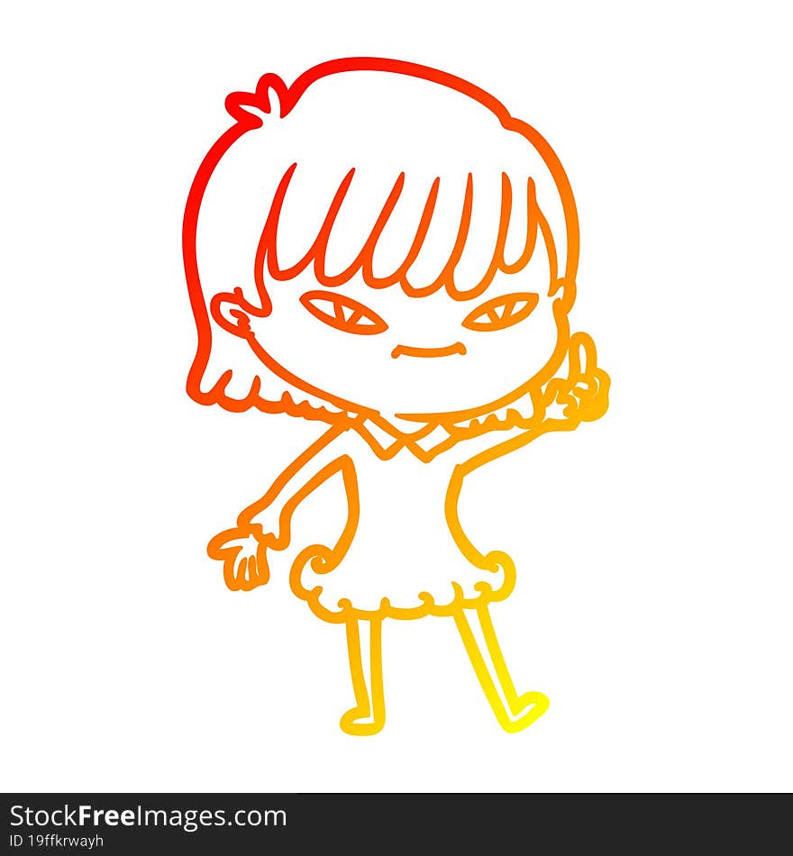 Warm Gradient Line Drawing Cartoon Woman With Idea