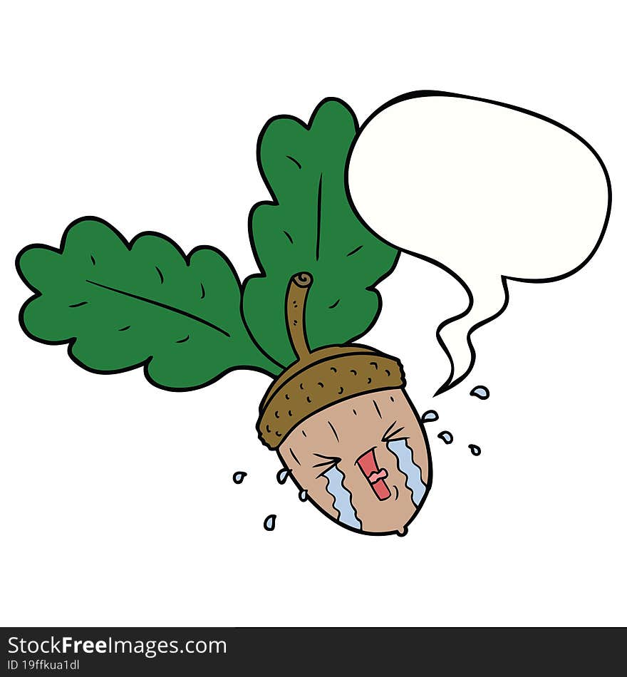 Cartoon Crying Acorn And Speech Bubble