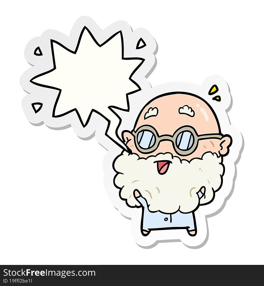 cute cartoon surprised old man and speech bubble sticker