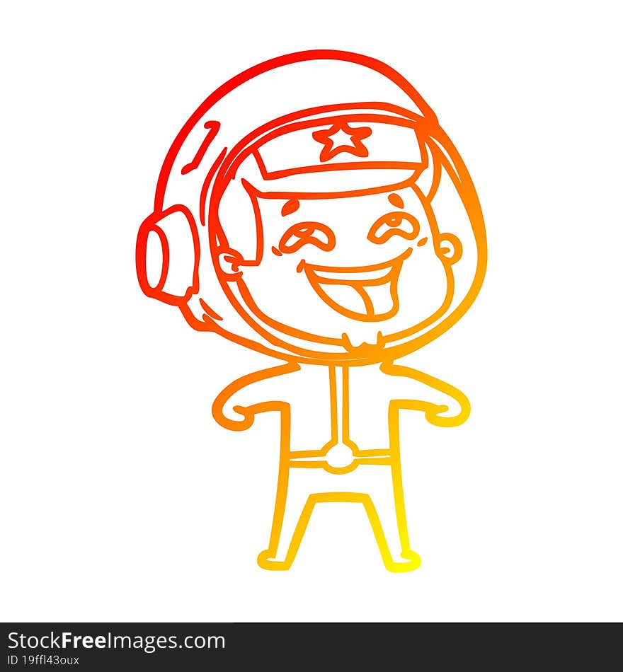 warm gradient line drawing of a cartoon laughing astronaut