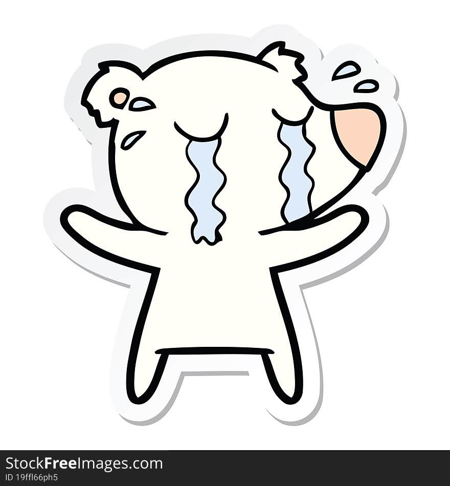 sticker of a cartoon crying polar bear