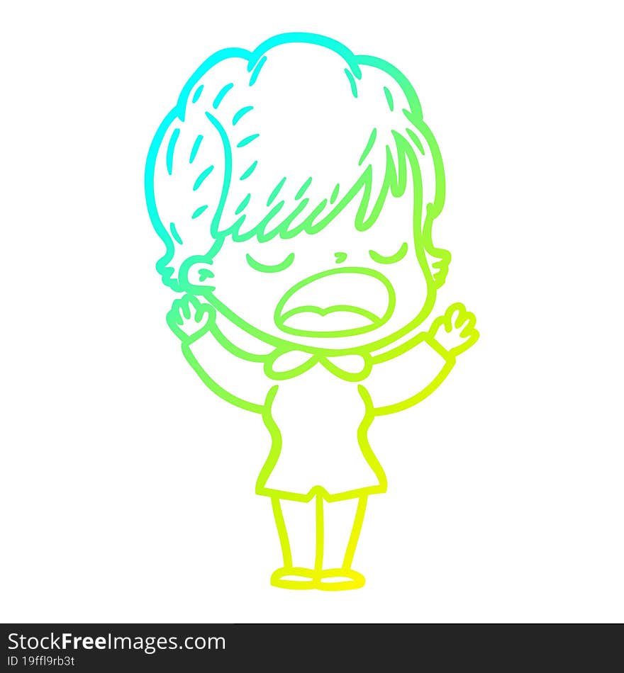 cold gradient line drawing of a cartoon woman talking