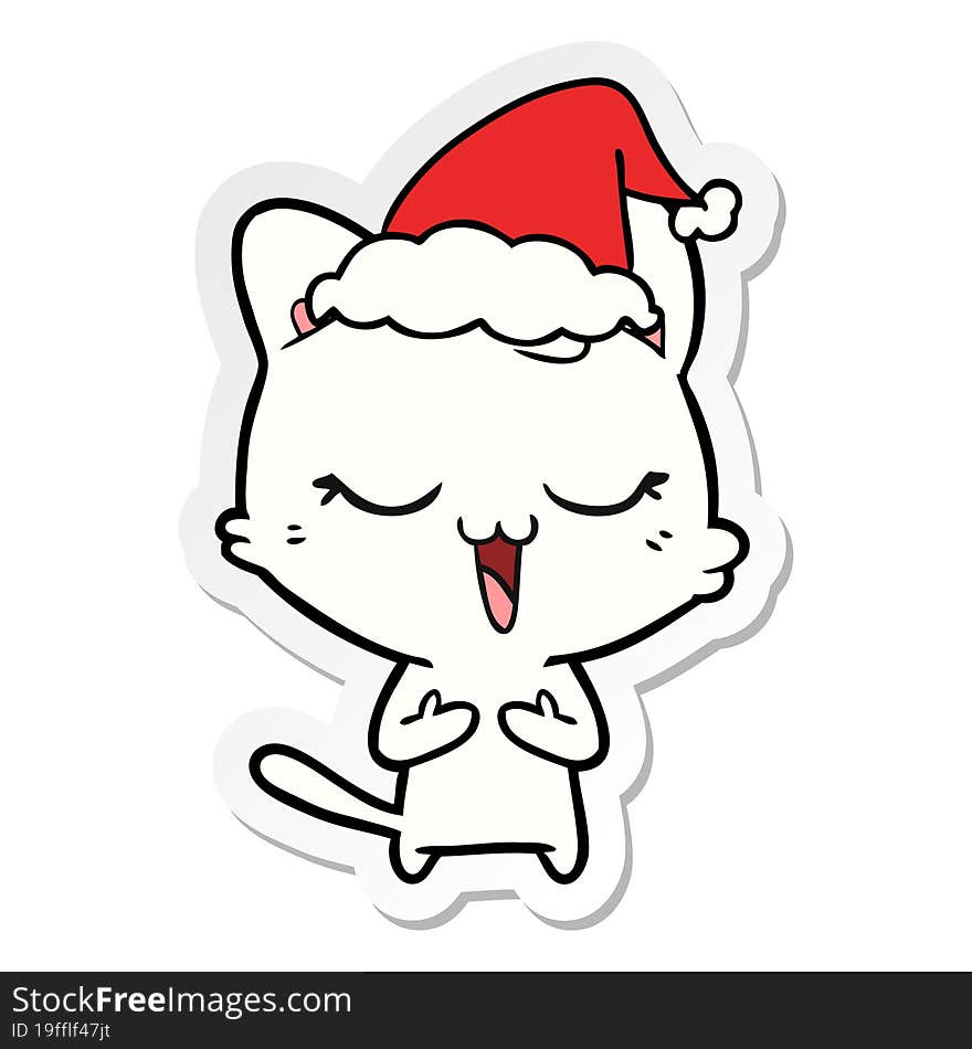 happy sticker cartoon of a cat wearing santa hat