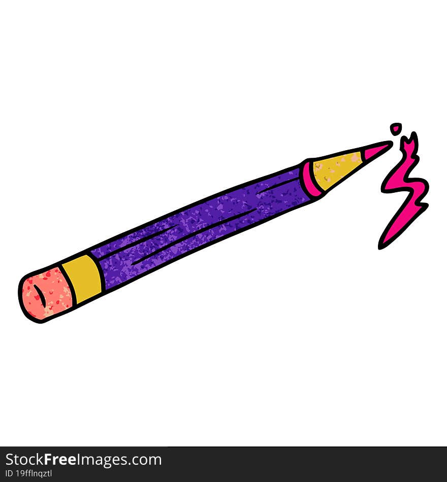 hand drawn textured cartoon doodle of a coloured pencil