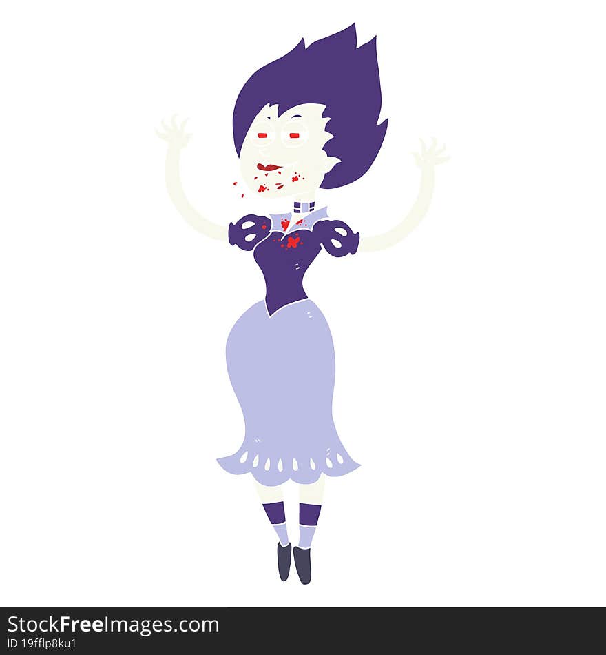 flat color illustration of a cartoon vampire girl with bloody mouth