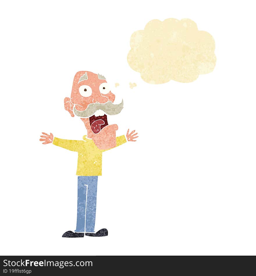 Cartoon Stressed Old Man With Thought Bubble