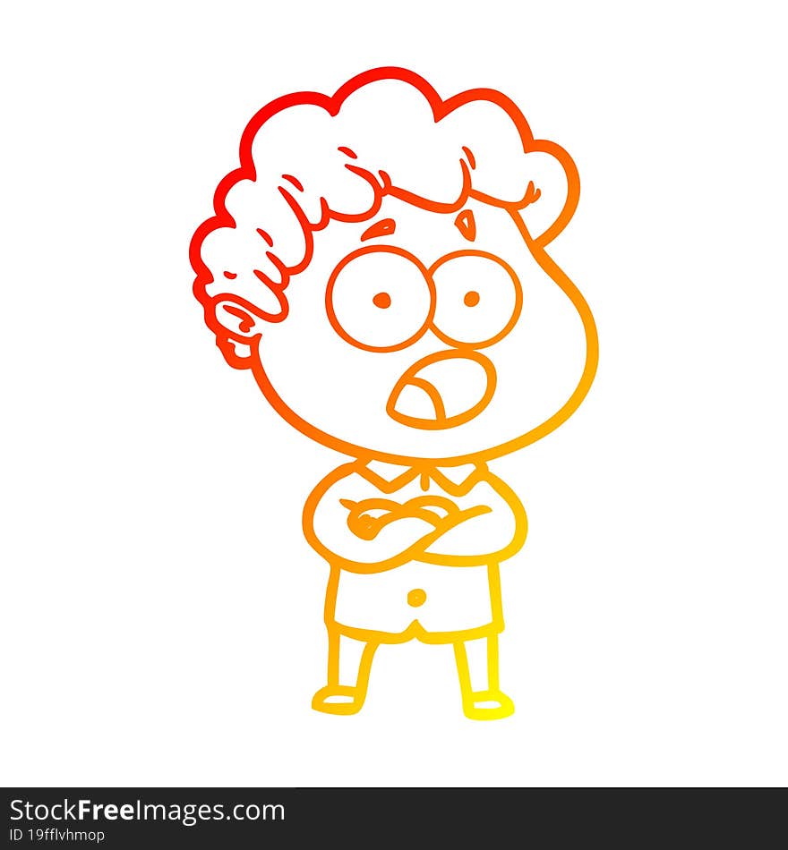 Warm Gradient Line Drawing Cartoon Man Gasping In Surprise