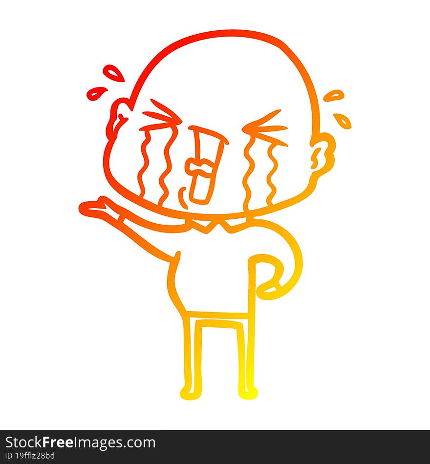 Warm Gradient Line Drawing Cartoon Crying Bald Man