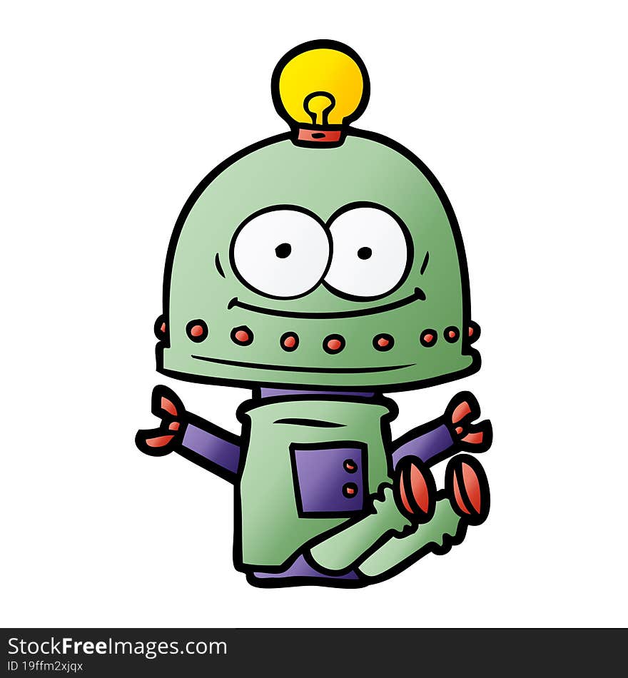 happy carton robot with light bulb. happy carton robot with light bulb