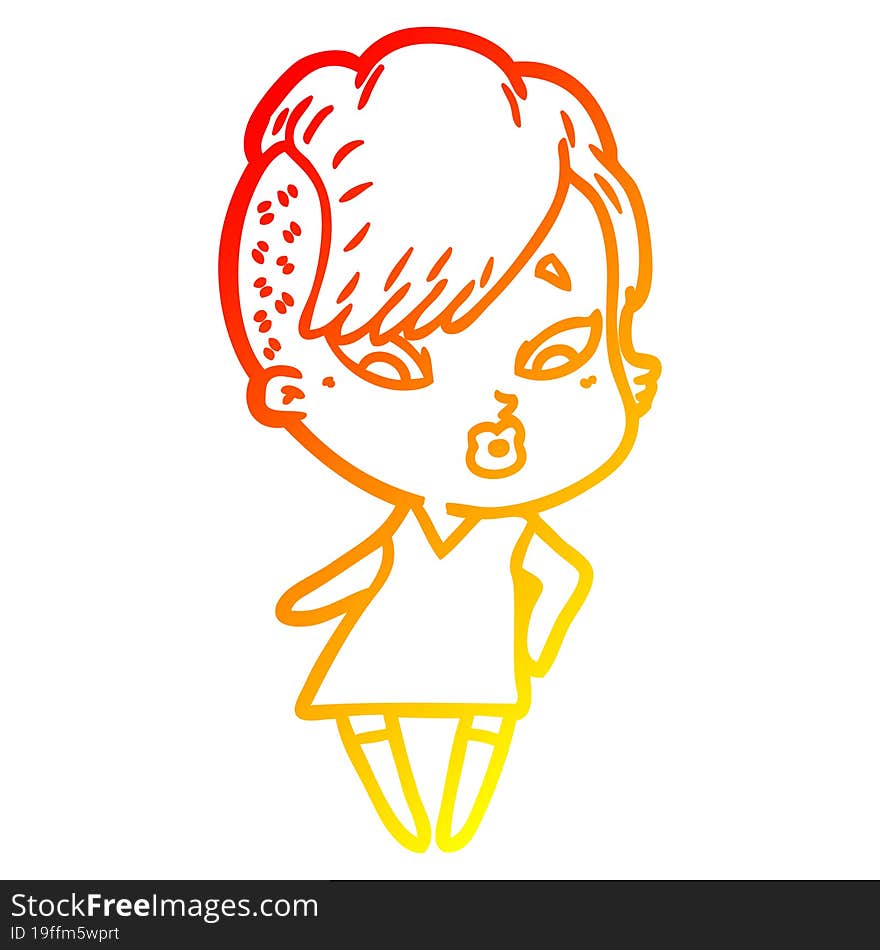 warm gradient line drawing cartoon surprised girl