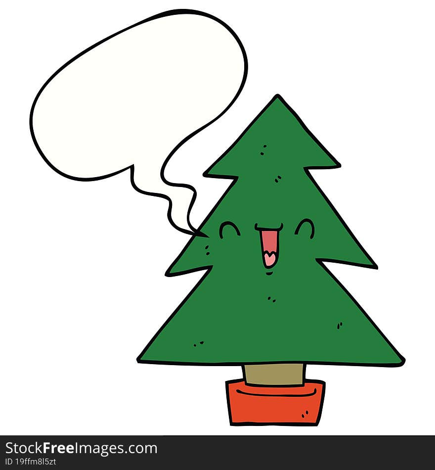 cartoon christmas tree with speech bubble. cartoon christmas tree with speech bubble