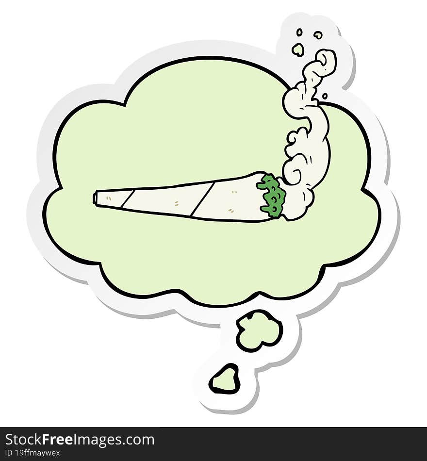 cartoon marijuana joint and thought bubble as a printed sticker