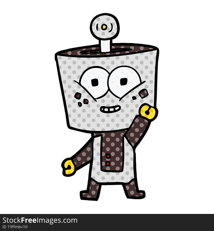 happy cartoon robot waving hello. happy cartoon robot waving hello