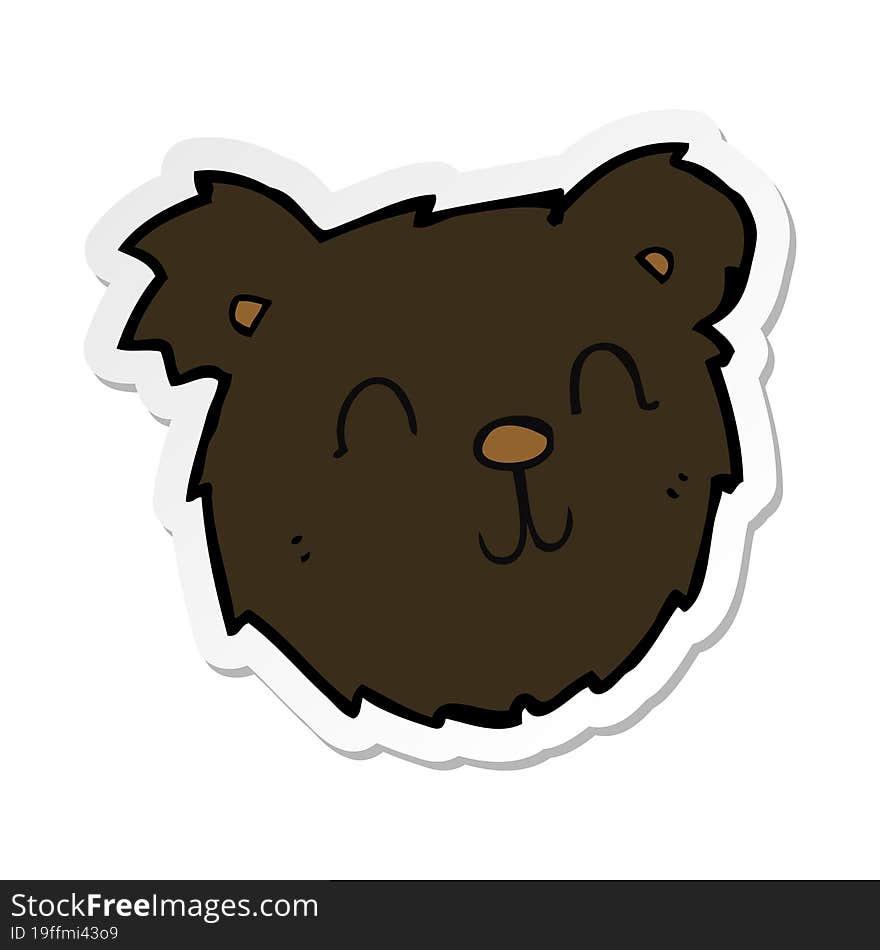 sticker of a cartoon happy black bear face