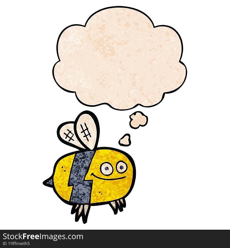 cartoon bee with thought bubble in grunge texture style. cartoon bee with thought bubble in grunge texture style