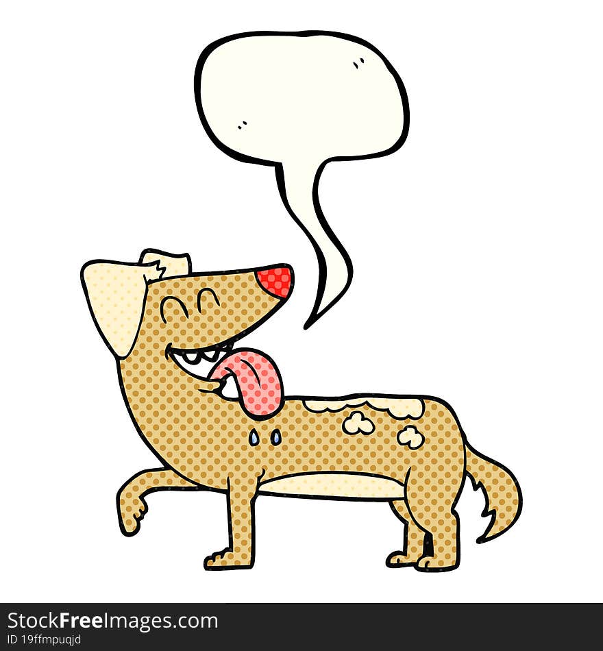 freehand drawn comic book speech bubble cartoon panting dog