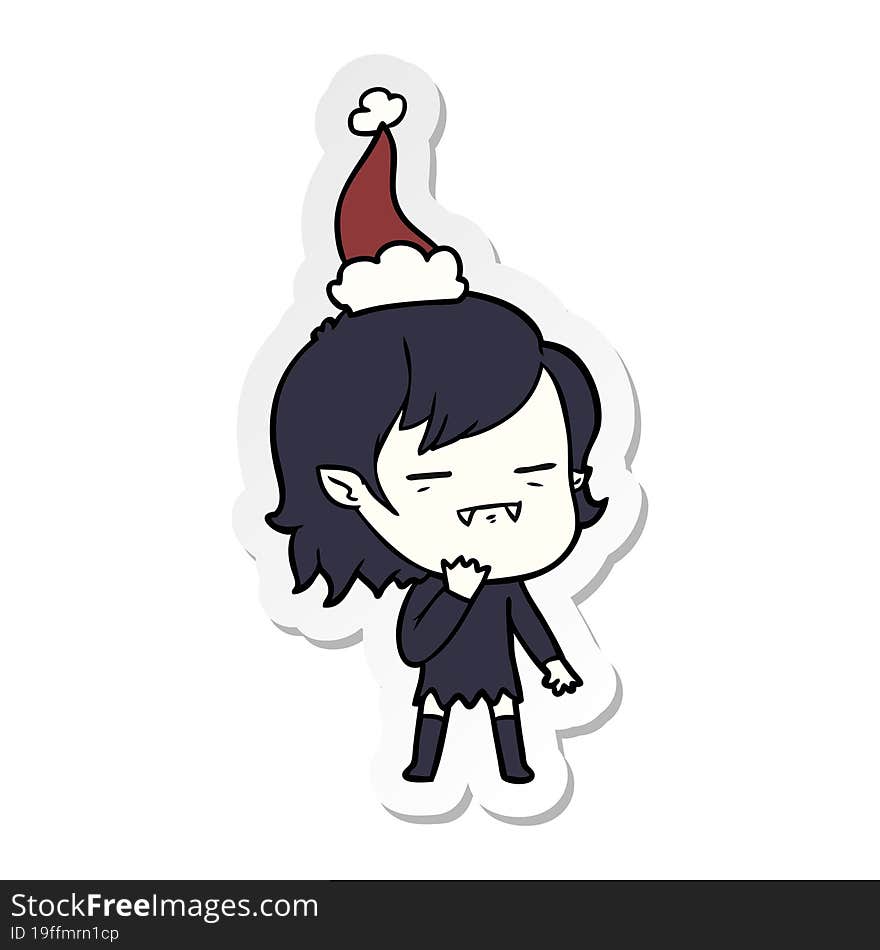 sticker cartoon of a undead vampire girl wearing santa hat