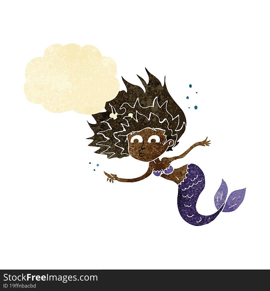 cartoon mermaid with thought bubble