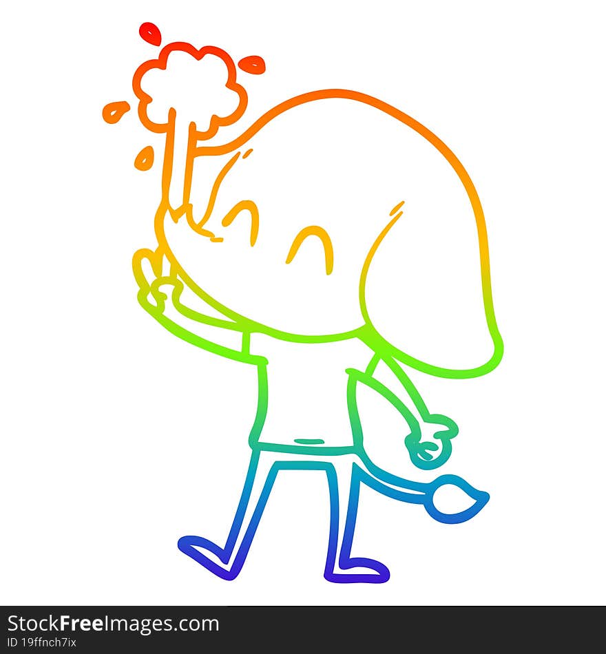 rainbow gradient line drawing cute cartoon elephant spouting water