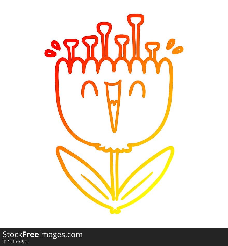 warm gradient line drawing cartoon happy flower