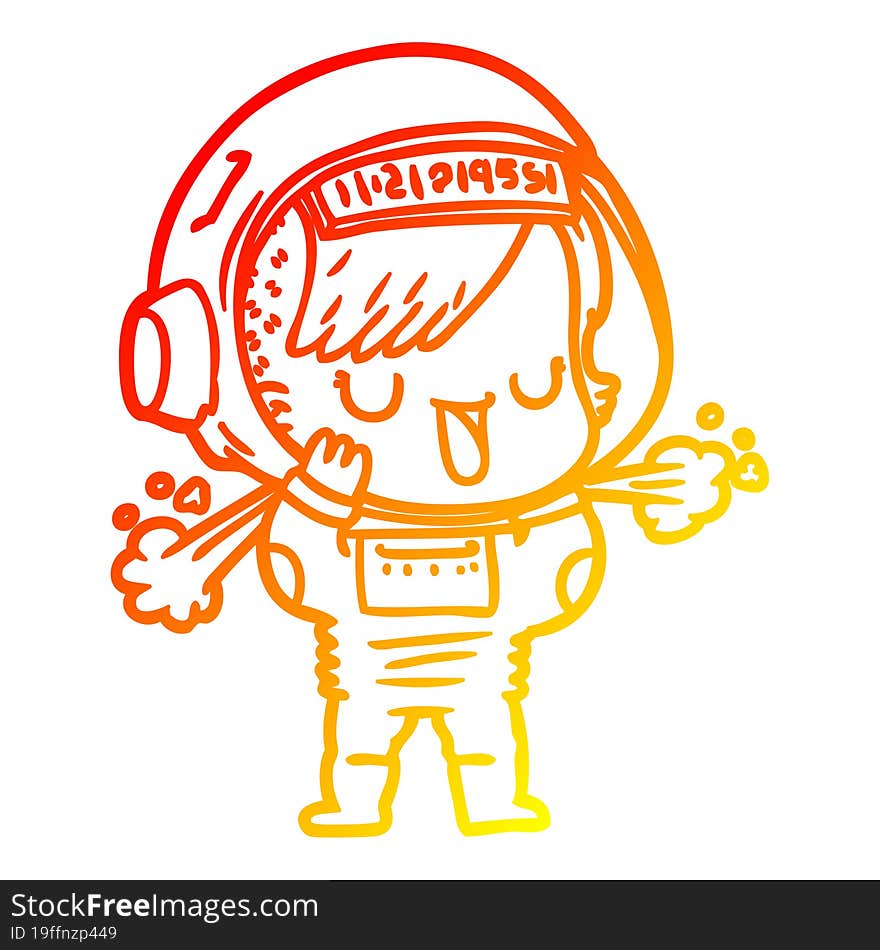 warm gradient line drawing of a cartoon astronaut woman