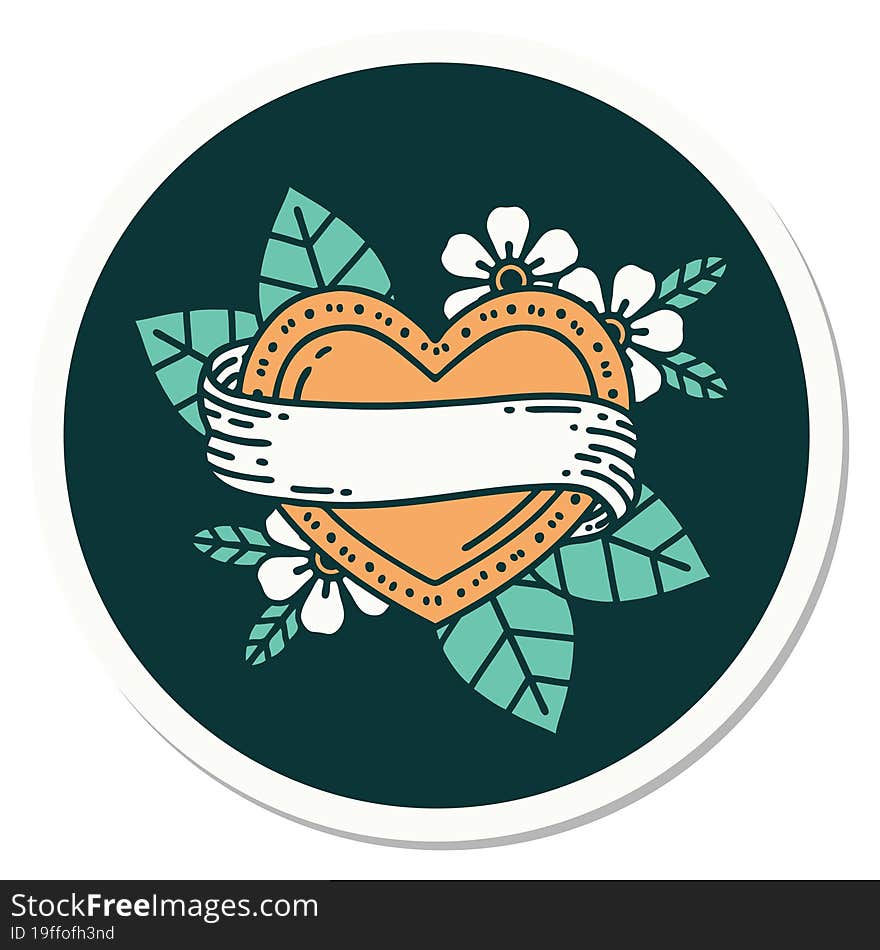 Tattoo Style Sticker Of A Heart And Banner