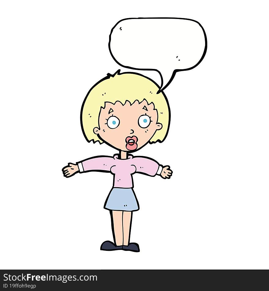 cartoon shocked woman with speech bubble