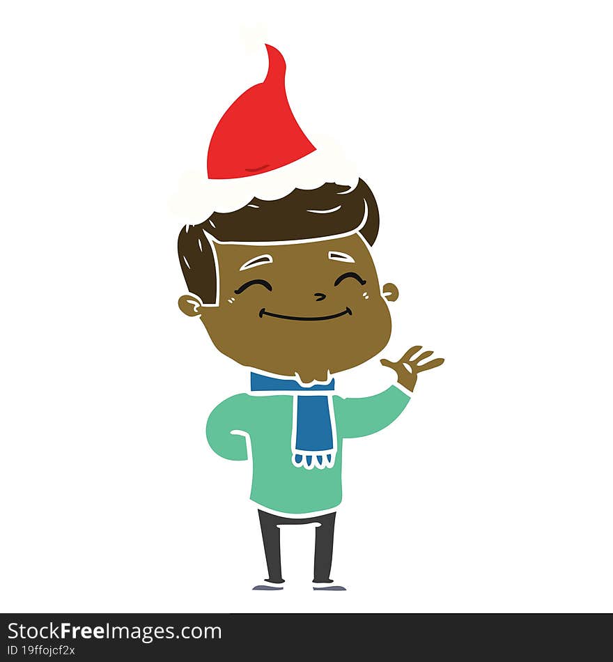 happy flat color illustration of a man wearing santa hat