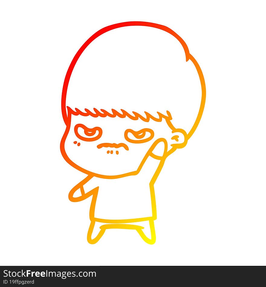 warm gradient line drawing annoyed cartoon boy