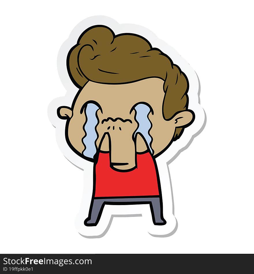 sticker of a cartoon man crying